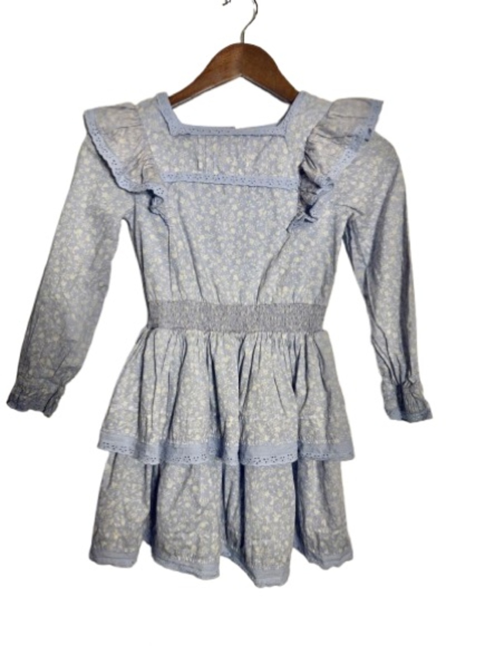 Mini Boden Light Blue Floral Ruffle Tiered Cottagecore Dress for Girls